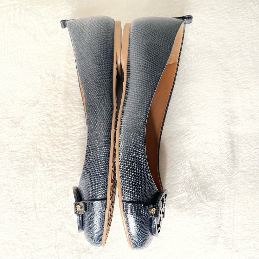 Tory Burch Navy Blue Mini Miller Flat - Matte Micro Tejus Print Size 9 - Picture 8 of 11